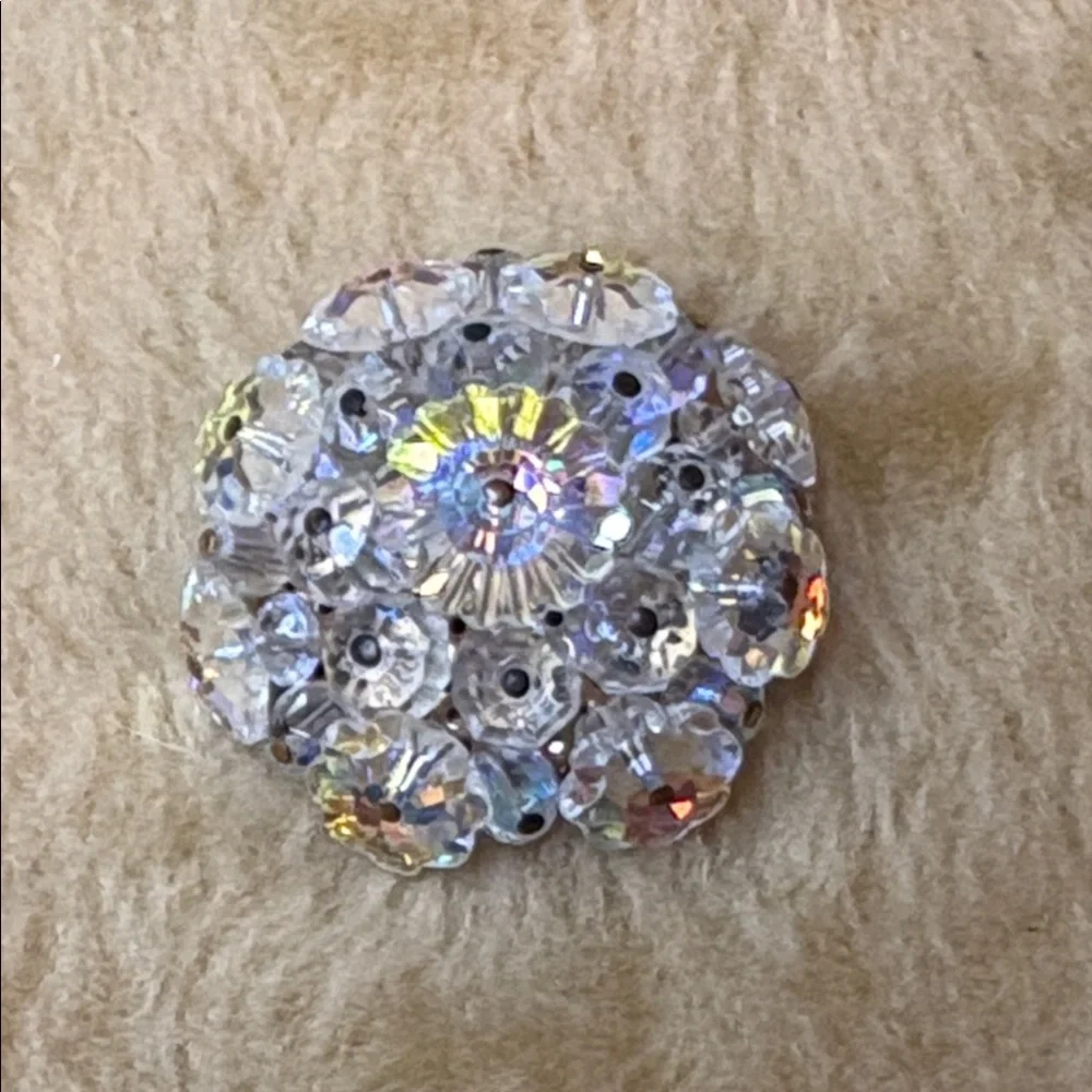 Vintage Crystal Brooch with Iridescent Flower Accents